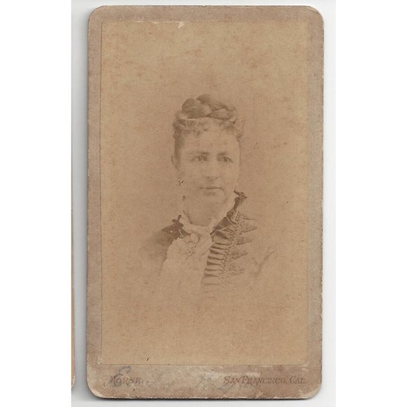 CDV Other - Morses CDV Lady with Fancy Hair wearing Cameo & Ruffled Dress San Francisco